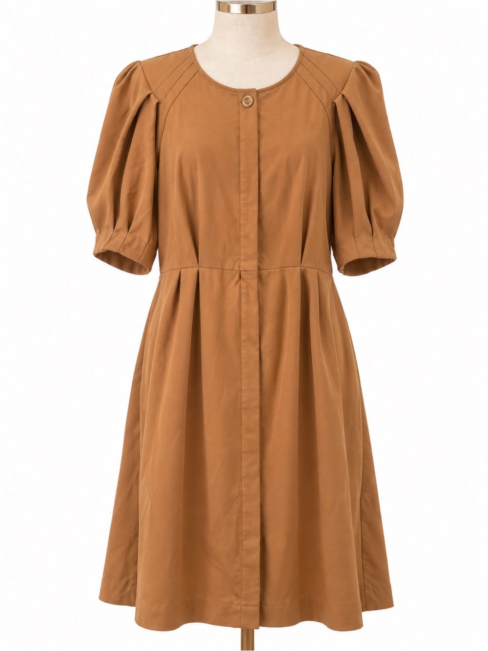 Calvin Klein Camel Brown Puff-Sleeve Midi Dress